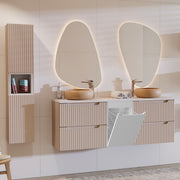 Ensemble meuble double vasque 160cm panier à linge et colonne Riva Cachemire et Blanc