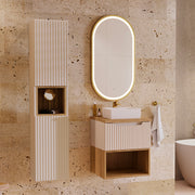 Ensemble meuble simple vasque 50cm et colonne Riva Cachemire et Bois