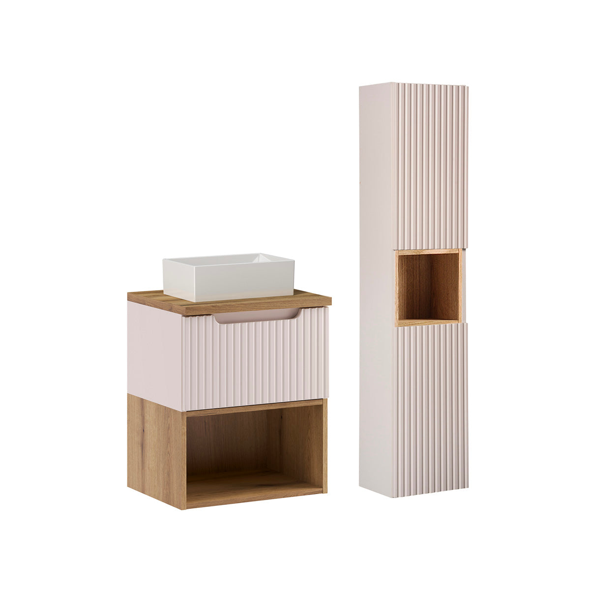 Ensemble meuble simple vasque 50cm et colonne Riva Cachemire et Bois