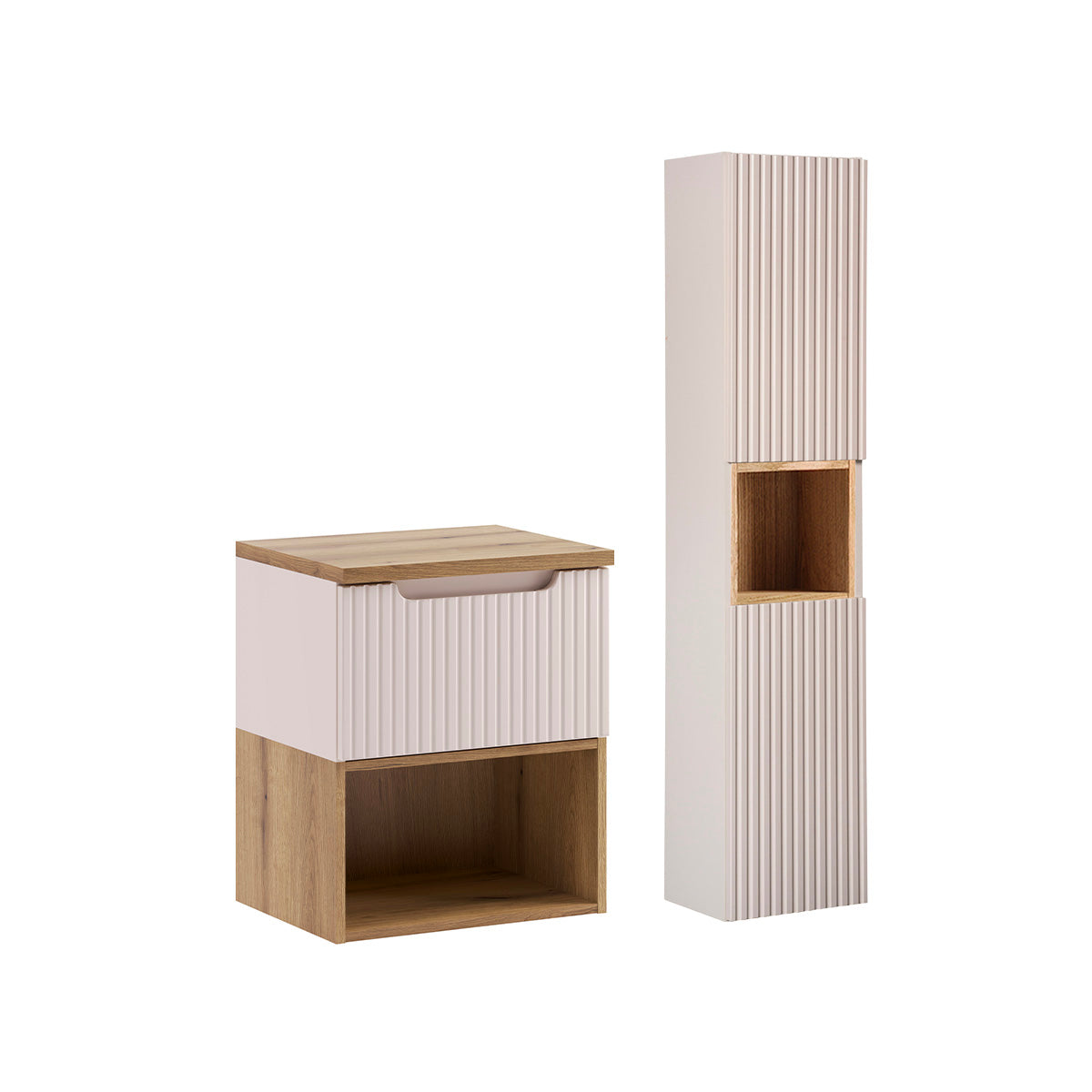Ensemble meuble sous-vasque 50cm et colonne Riva Cachemire et Bois