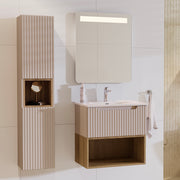 Ensemble meuble simple vasque encastrée 60cm et colonne Riva Cachemire et Bois