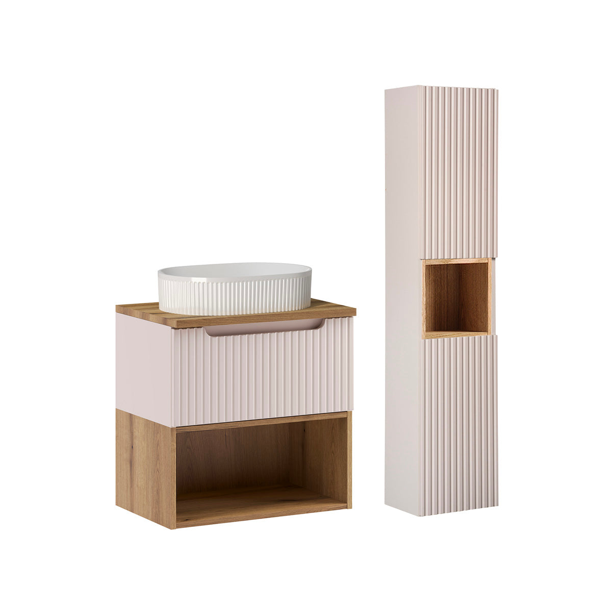 Ensemble meuble simple vasque 60cm et colonne Riva Cachemire et Bois