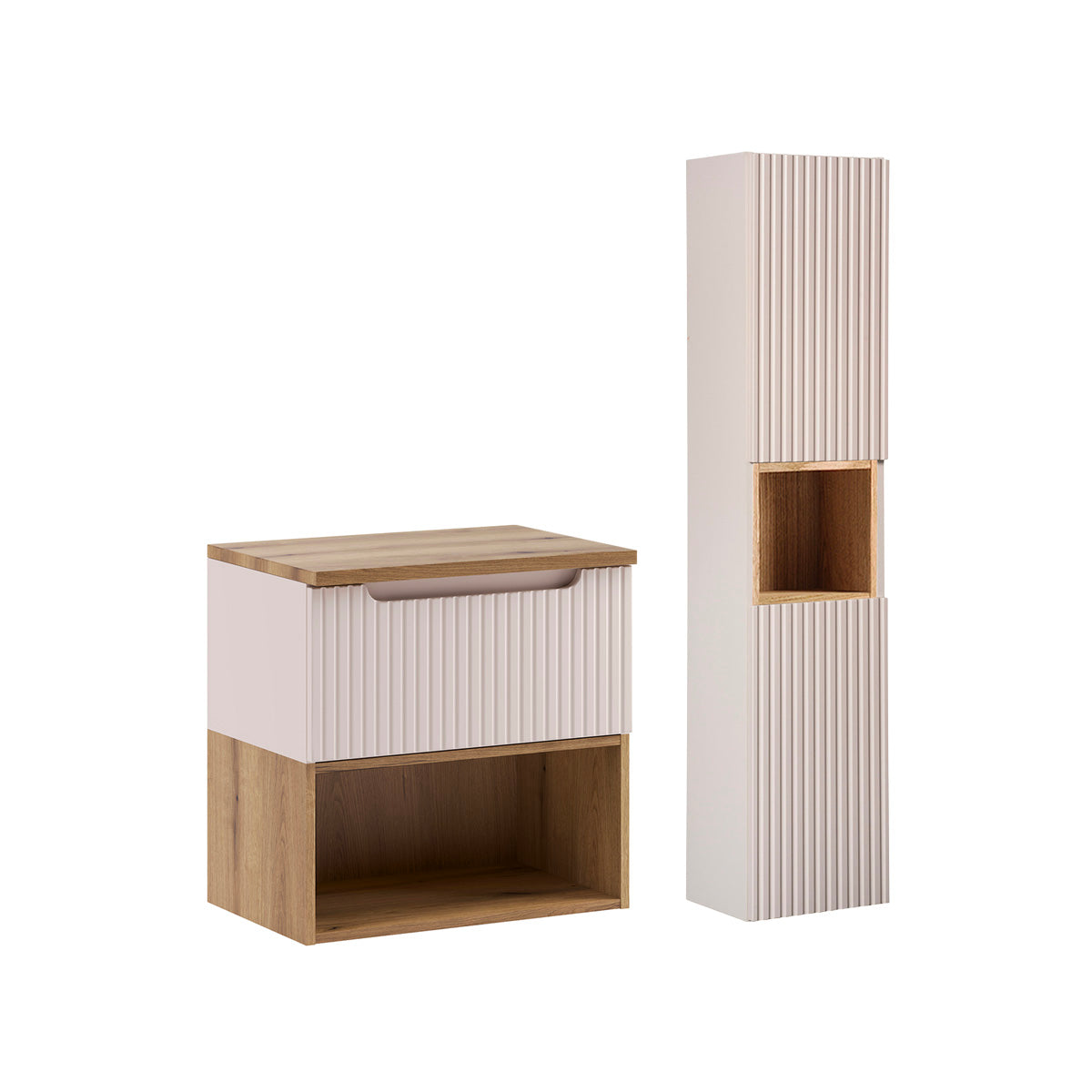 Ensemble meuble sous-vasque 60cm et colonne Riva Cachemire et Bois