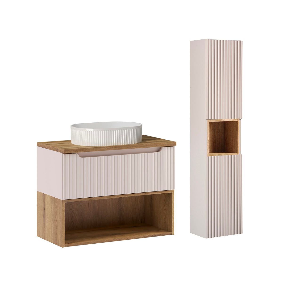 Ensemble meuble simple vasque 80cm et colonne Riva Cachemire et Bois