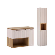 Ensemble meuble sous-vasque 80cm niche et colonne Riva Cachemire et Bois