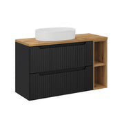 Meuble simple vasque 100cm 2 tiroirs 2 niches Riva Noir et Bois