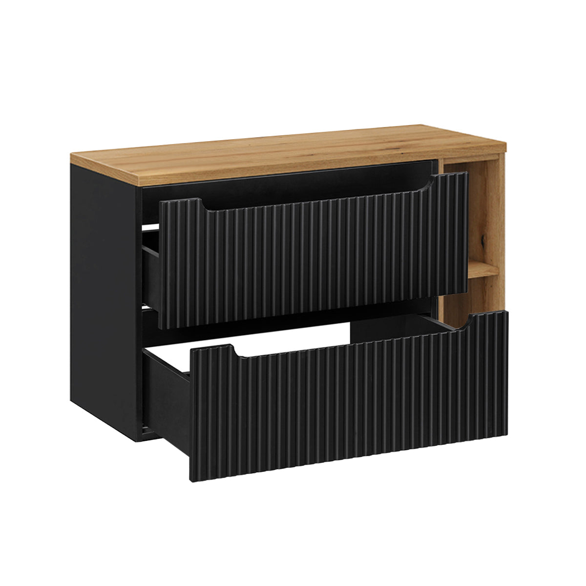 Meuble sous-vasque 100cm 2 tiroirs 2 niches Riva Noir et Bois - vue 2