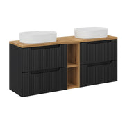 Meuble double vasque 140cm 4 tiroirs 2 niches Riva Noir et Bois