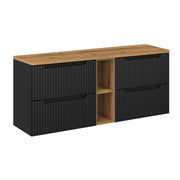 Meuble sous-vasque 140cm 4 tiroirs 2 niches Riva Noir et Bois