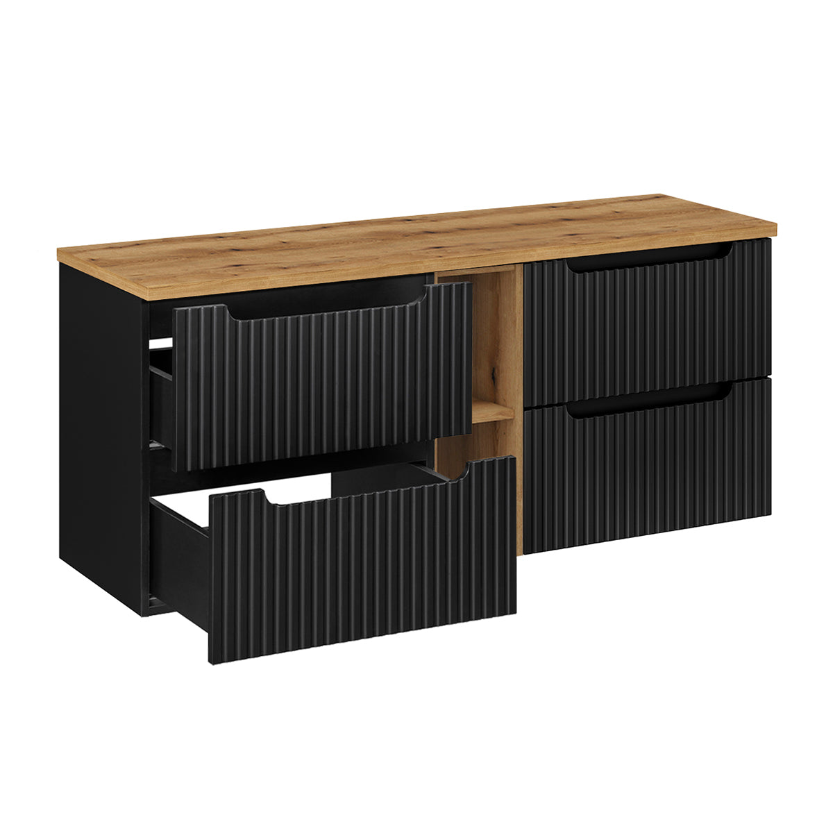 Meuble sous-vasque 140cm 4 tiroirs 2 niches Riva Noir et Bois - vue 2