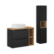 Ensemble meuble simple vasque 80cm 2 tiroirs 2 niches et colonne Riva Noir et Bois