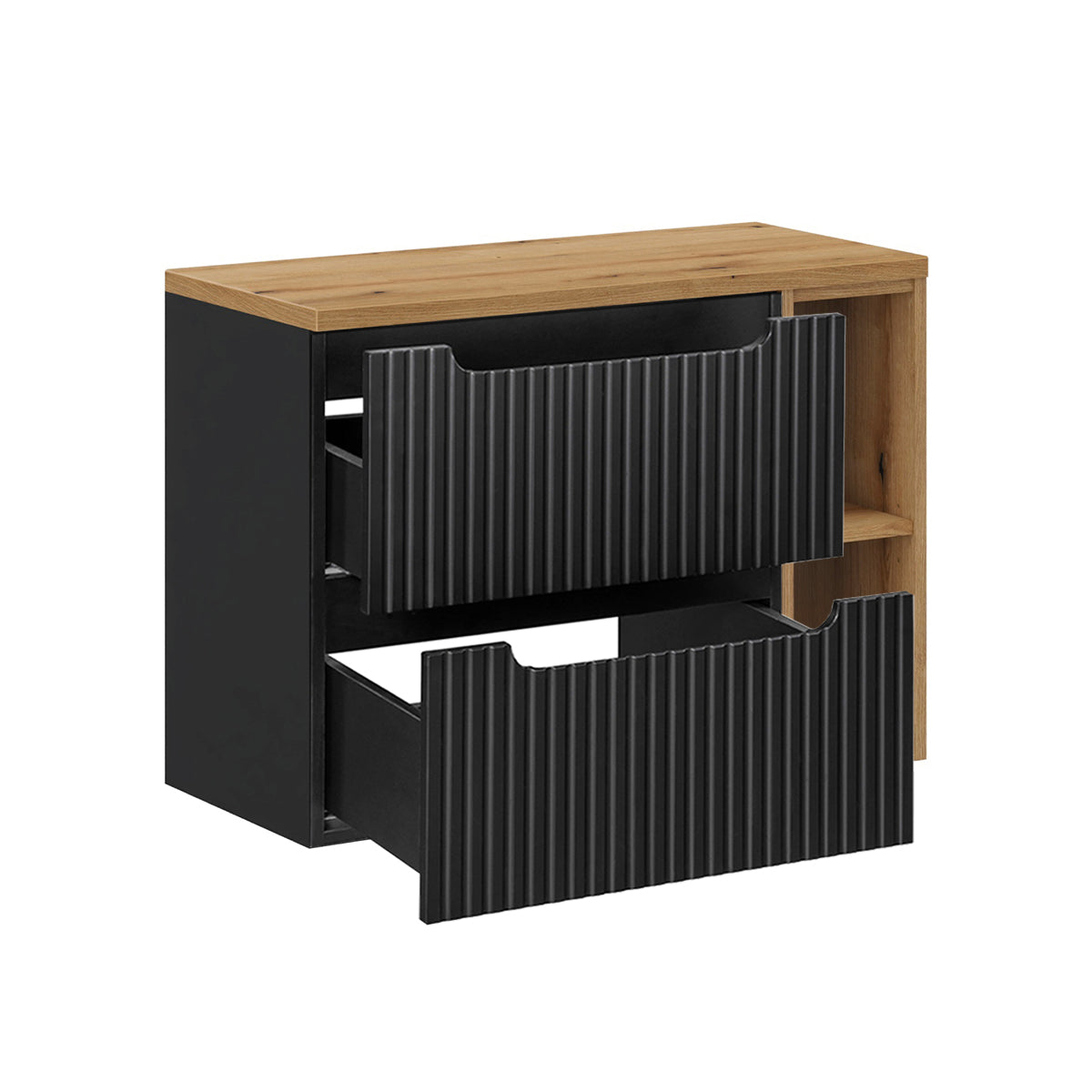 Meuble simple vasque 80cm 2 tiroirs 2 niches Riva Noir et Bois - vue 2