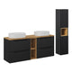 Ensemble meuble double vasque 140cm 4 tiroirs 2 niches et colonne Riva Noir et Bois
