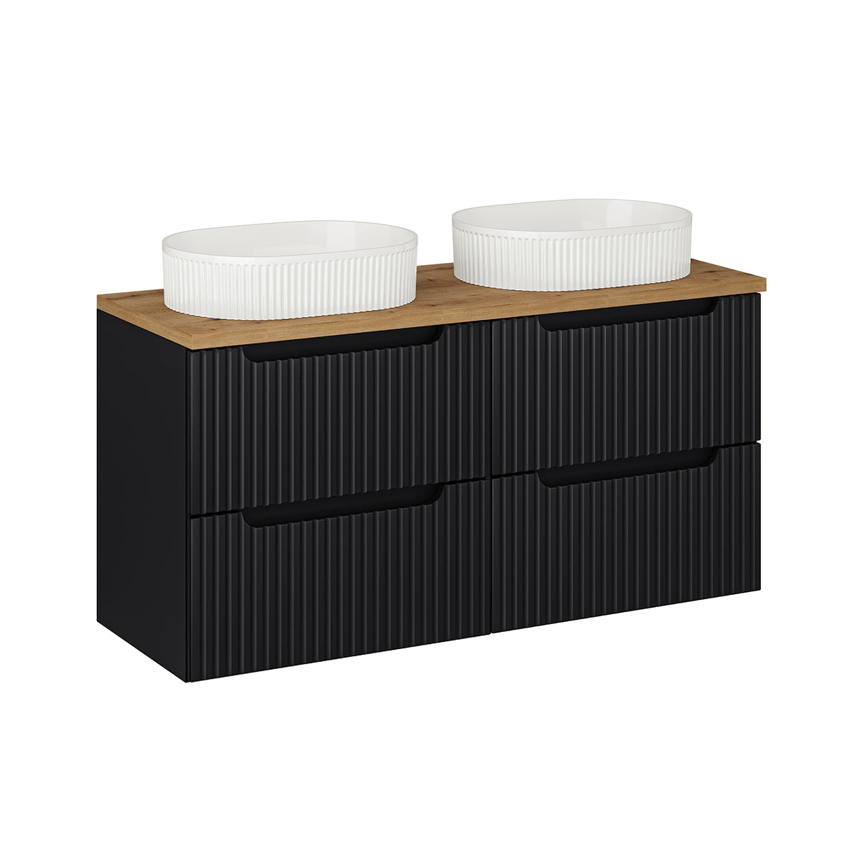 Ensemble meuble double vasque 120cm 4 tiroirs et colonne Riva Noir et Bois - vue 2