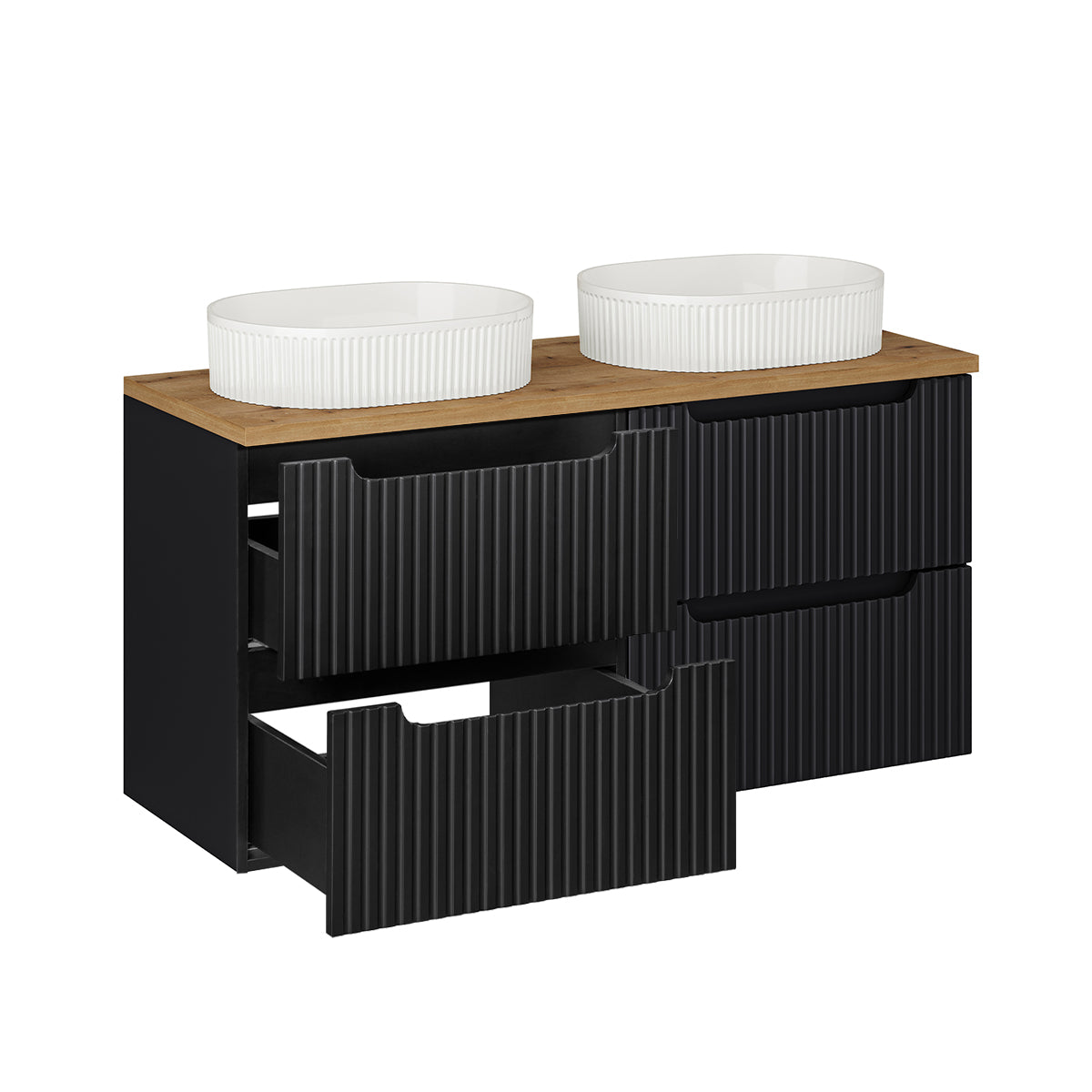 Meuble double vasque 120cm 4 tiroirs Riva Noir et Bois - vue 2