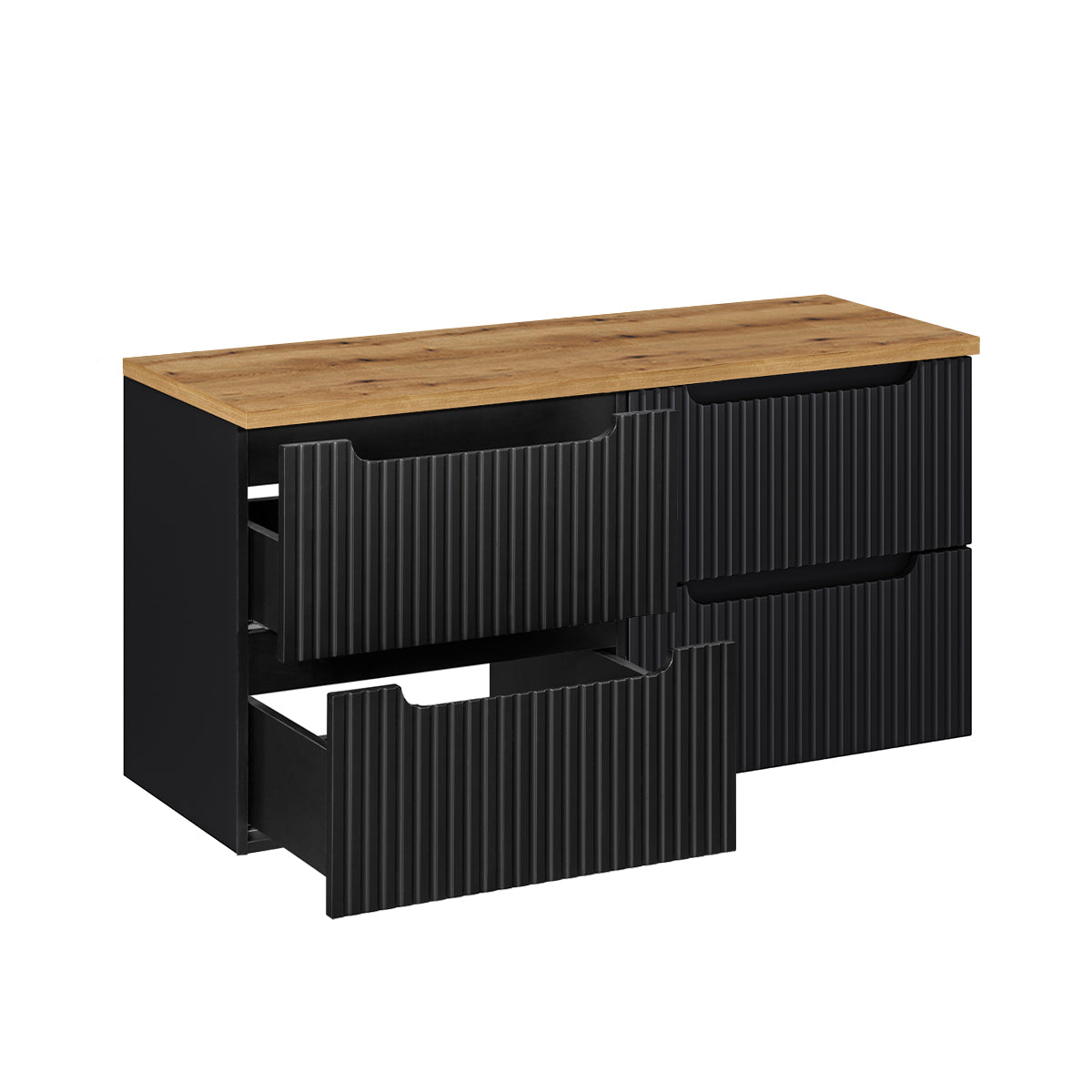 Meuble sous-vasque 120cm 4 tiroirs plan de toilette Riva Noir et Bois - vue 2