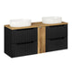 Meuble double vasque 140cm 4 tiroirs Riva Noir et Bois