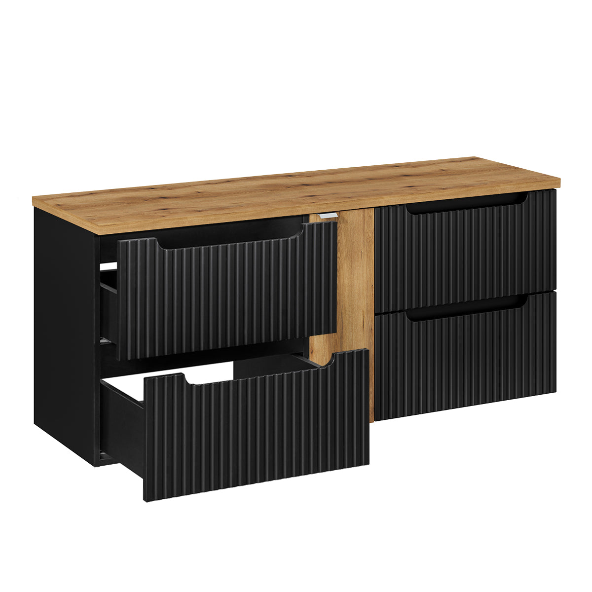 Meuble sous-vasque 140cm 4 tiroirs plan de toilette Riva Noir et Bois - vue 2