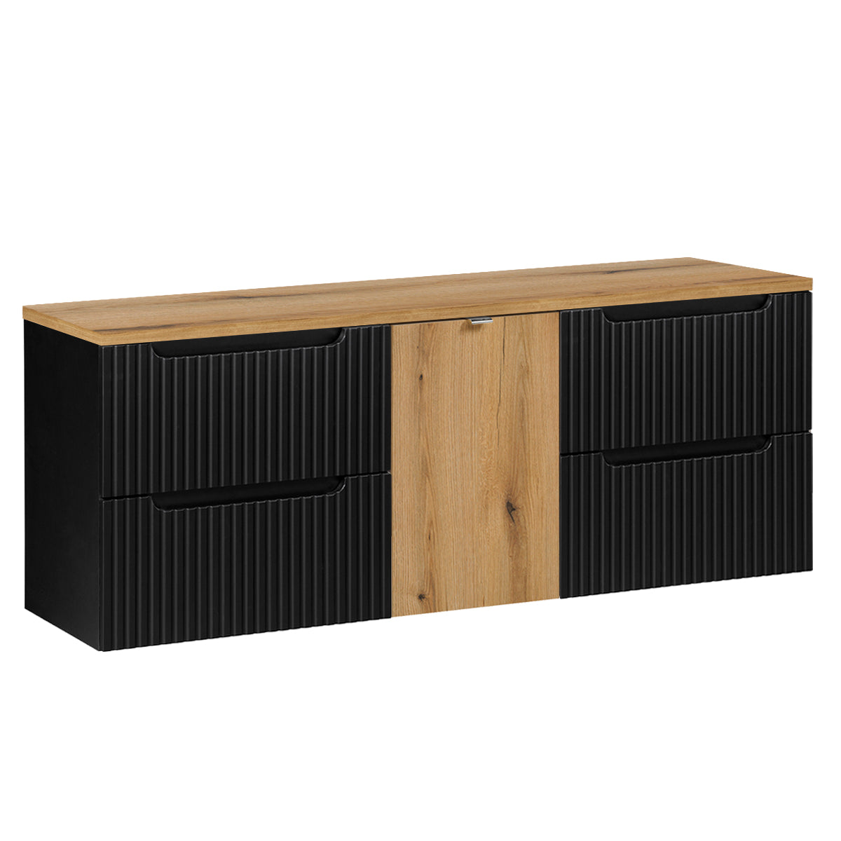 Meuble sous-vasque 160cm panier à linge Riva Noir et Bois - vue 2