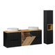 Ensemble meuble double vasque 160cm panier à linge et colonne Riva Noir et Bois