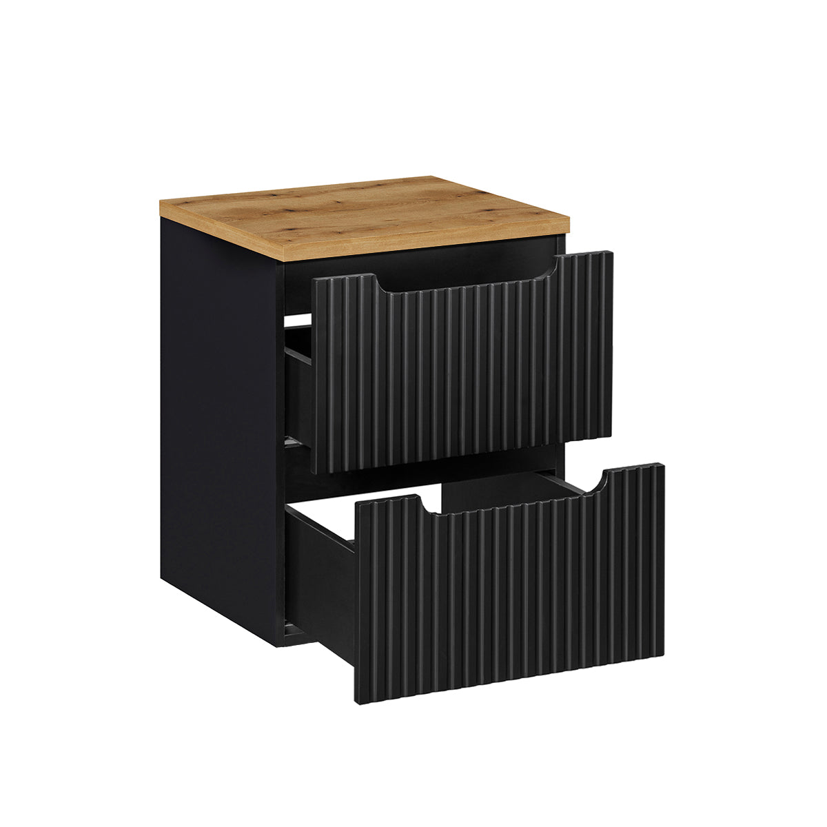 Meuble sous-vasque 50cm 2 tiroirs plan de toilette Riva Noir et Bois - vue 2