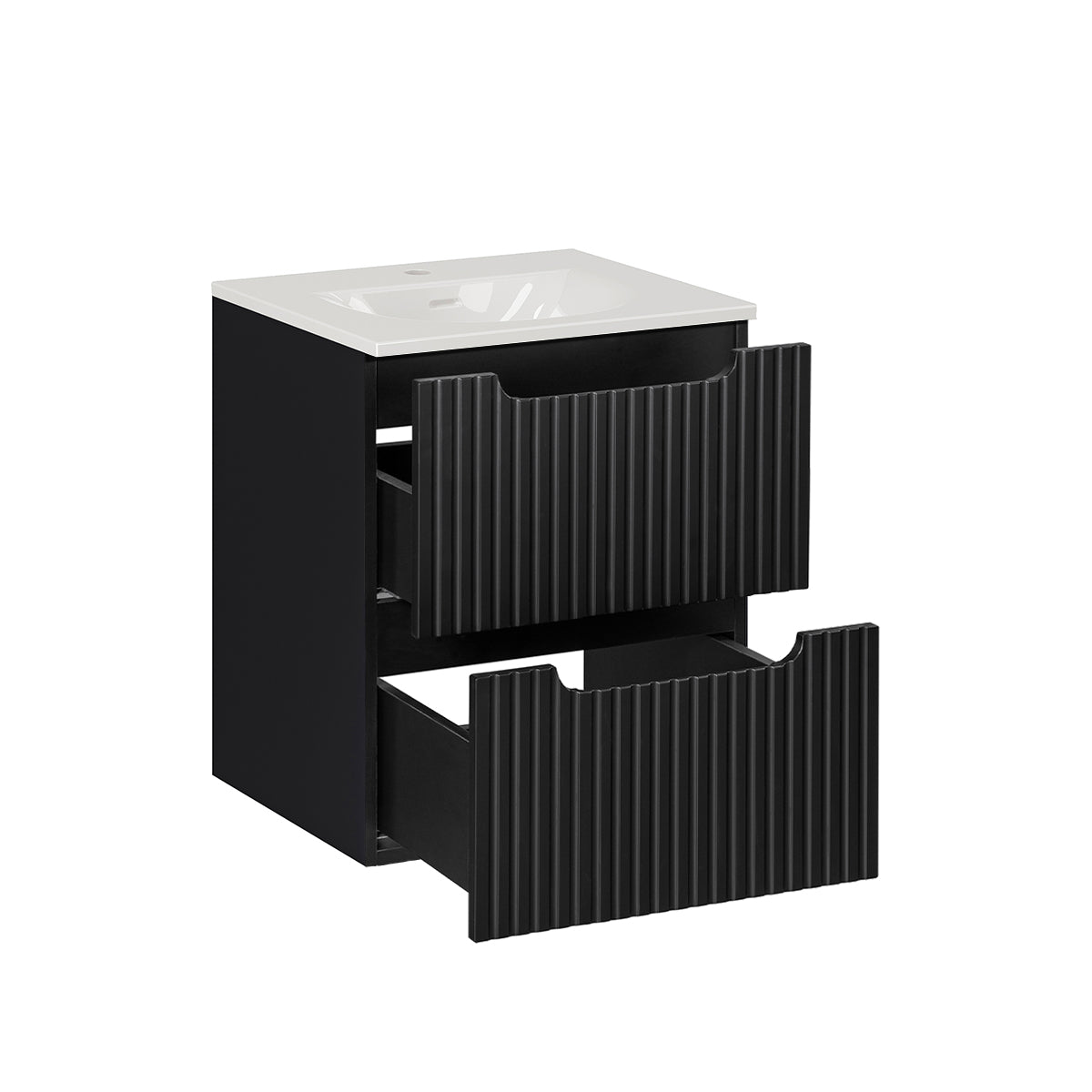 Meuble simple vasque encastrée 50cm 2 tiroirs Riva Noir - vue 2