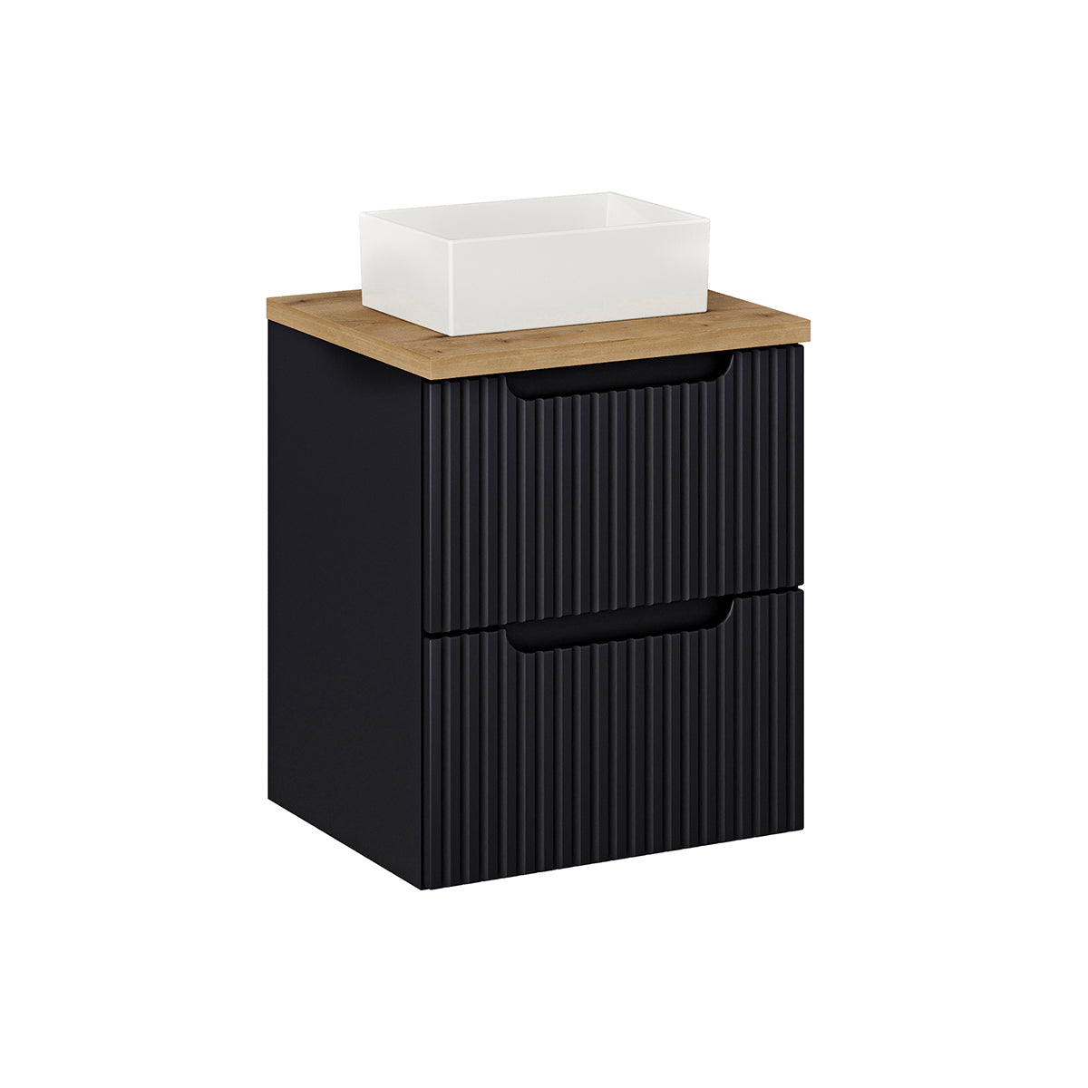Meuble simple vasque 50cm 2 tiroirs Riva Noir et Bois