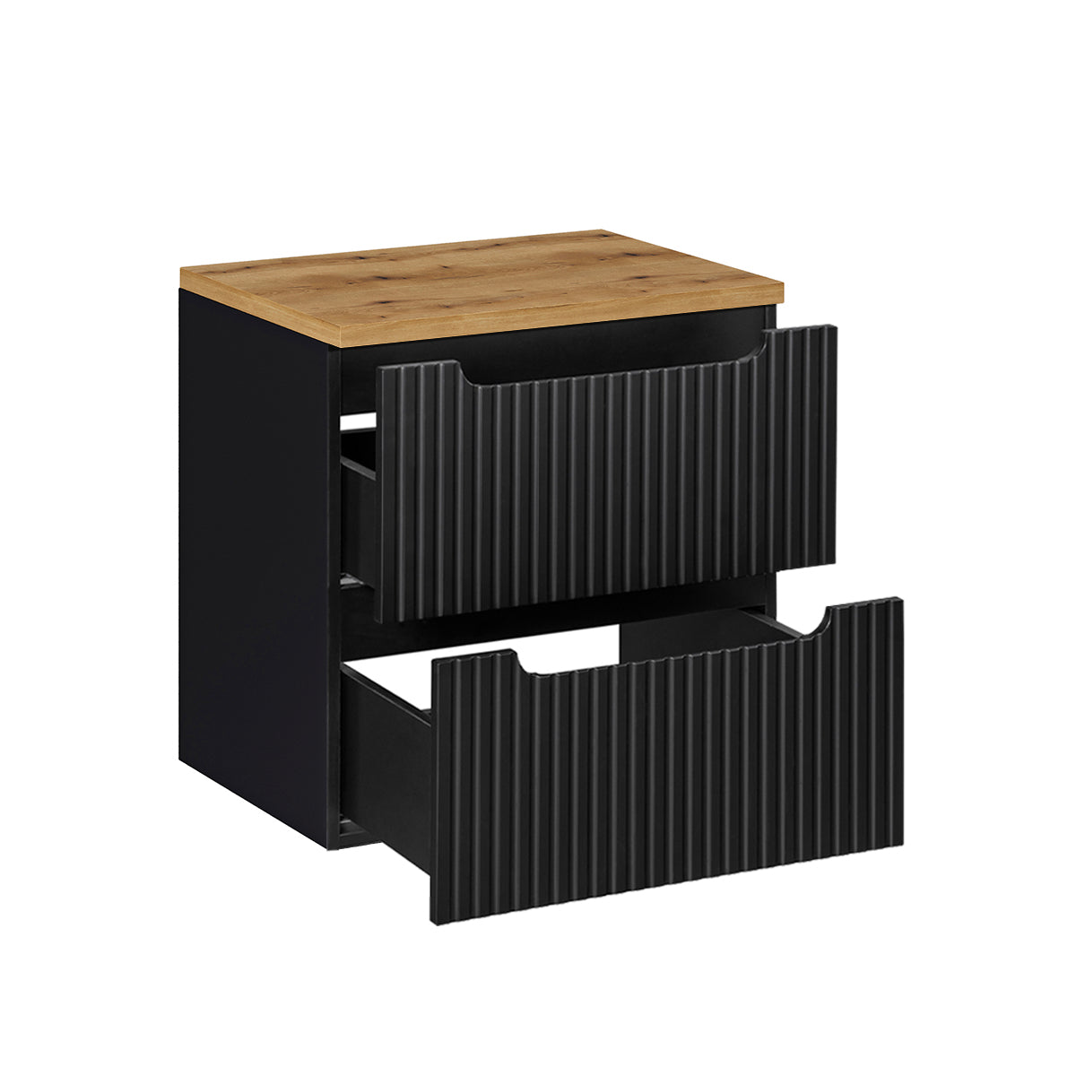 Meuble sous-vasque 60cm 2 tiroirs plan de toilette Riva Noir et Bois - vue 2