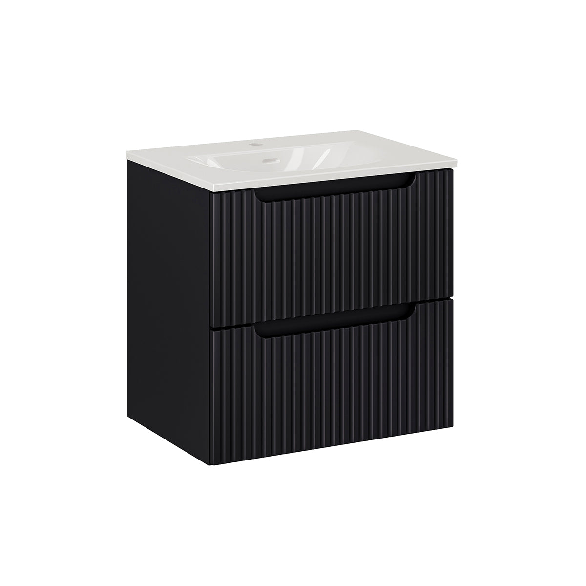 Meuble simple vasque encastrée 60cm 2 tiroirs Riva Noir