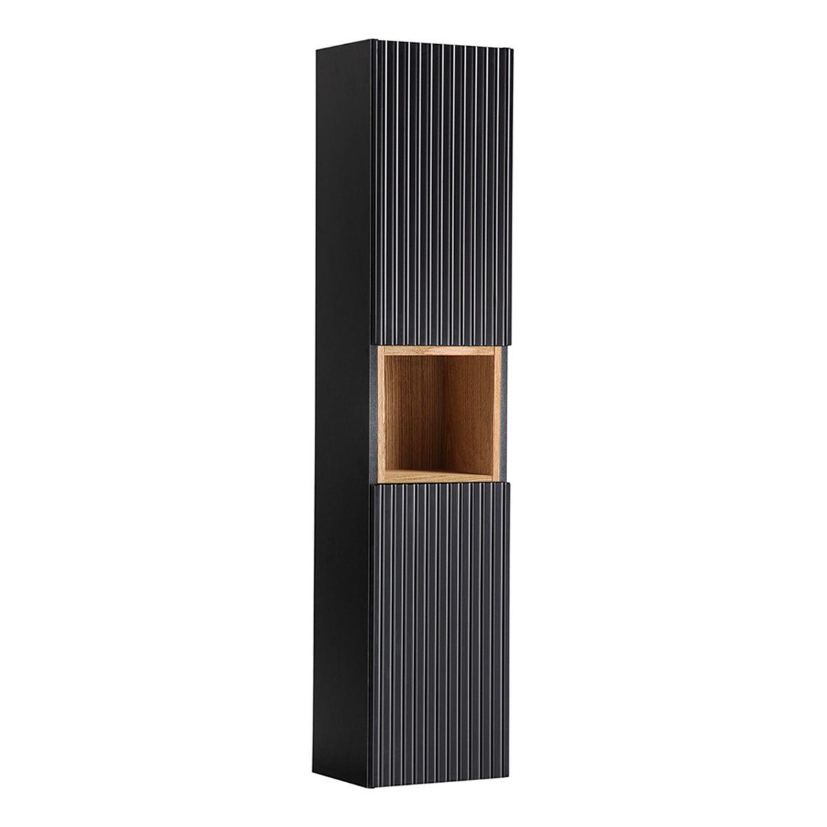 Ensemble meuble simple vasque encastrée 60cm 2 tiroirs et colonne Riva Noir et Bois - vue 5