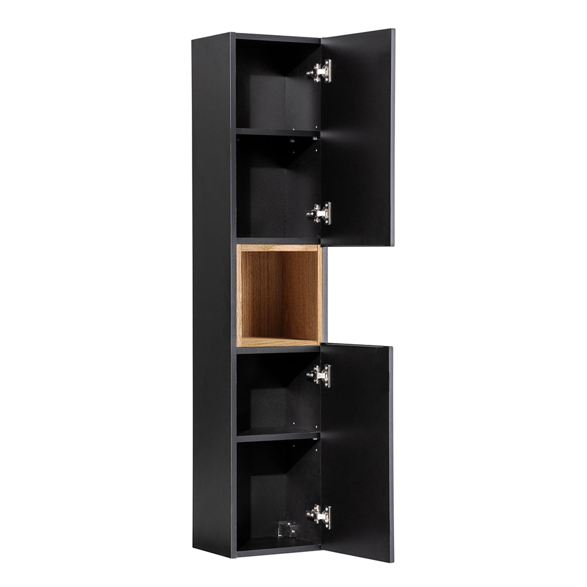 Ensemble meuble double vasque 140cm 4 tiroirs 2 niches et colonne Riva Noir et Bois - vue 3