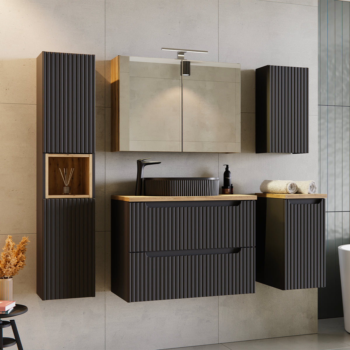 Meuble sous-vasque 80cm 2 tiroirs Riva Noir - vue 4