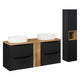 Ensemble meuble double vasque 140cm 4 tiroirs et colonne Riva Noir et Bois