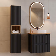 Ensemble meuble simple vasque 60cm 2 tiroirs et colonne Riva Noir et Bois