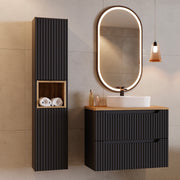 Ensemble meuble simple vasque 80cm 2 tiroirs et colonne Riva Noir et Bois