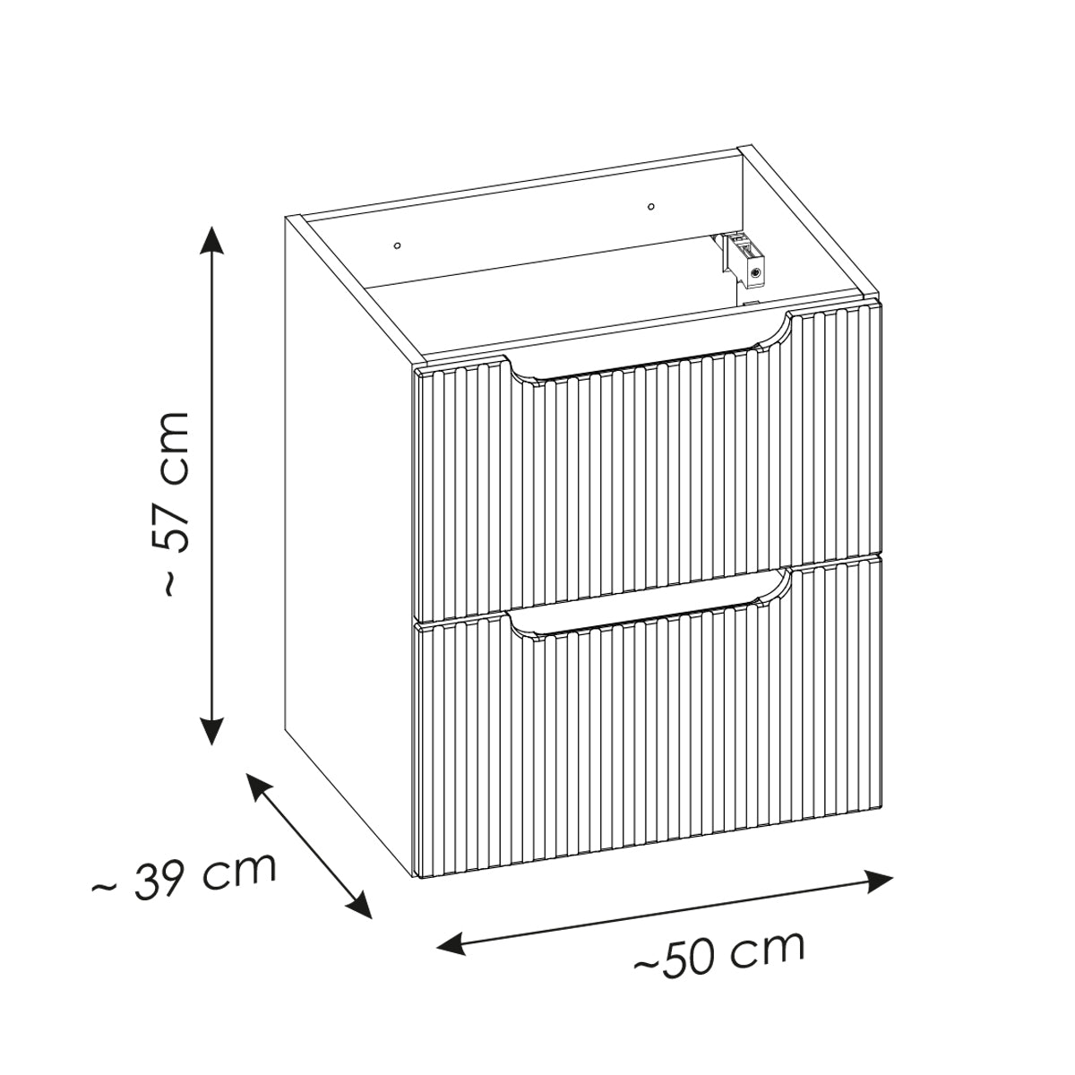 Meuble simple vasque 50cm 2 tiroirs Riva Noir et Bois - vue 7