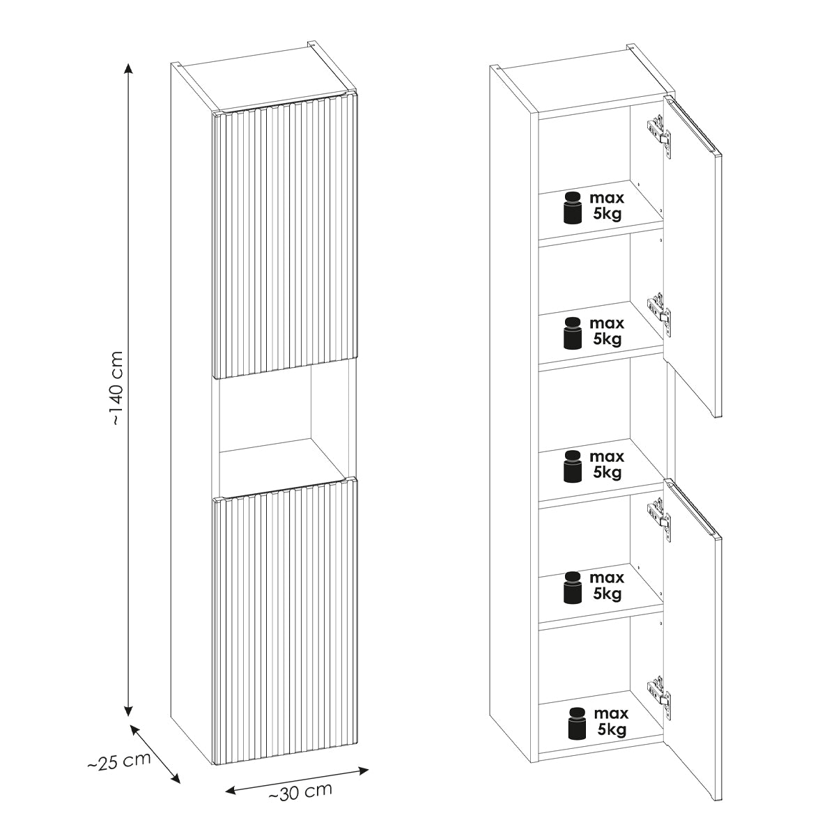 Ensemble meuble double vasque 140cm 4 tiroirs et colonne Riva Noir et Bois - vue 14