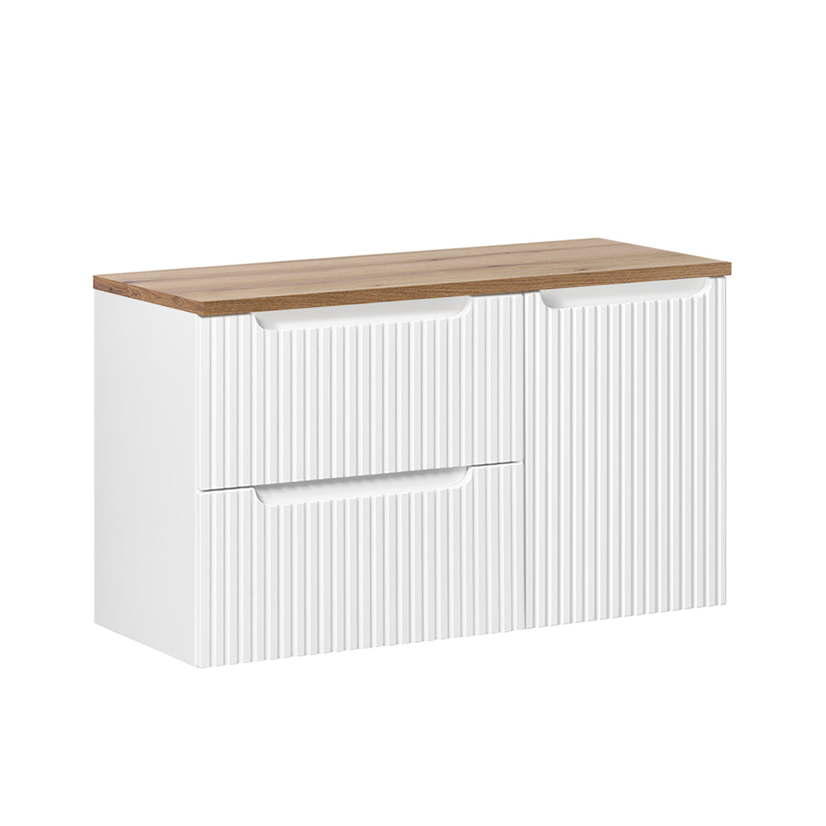Meuble sous-vasque 100cm panier à linge 2 tiroirs Riva Blanc et Bois - vue 2