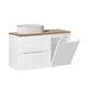 Meuble simple vasque 100cm panier à linge 2 tiroirs Riva Blanc et Bois