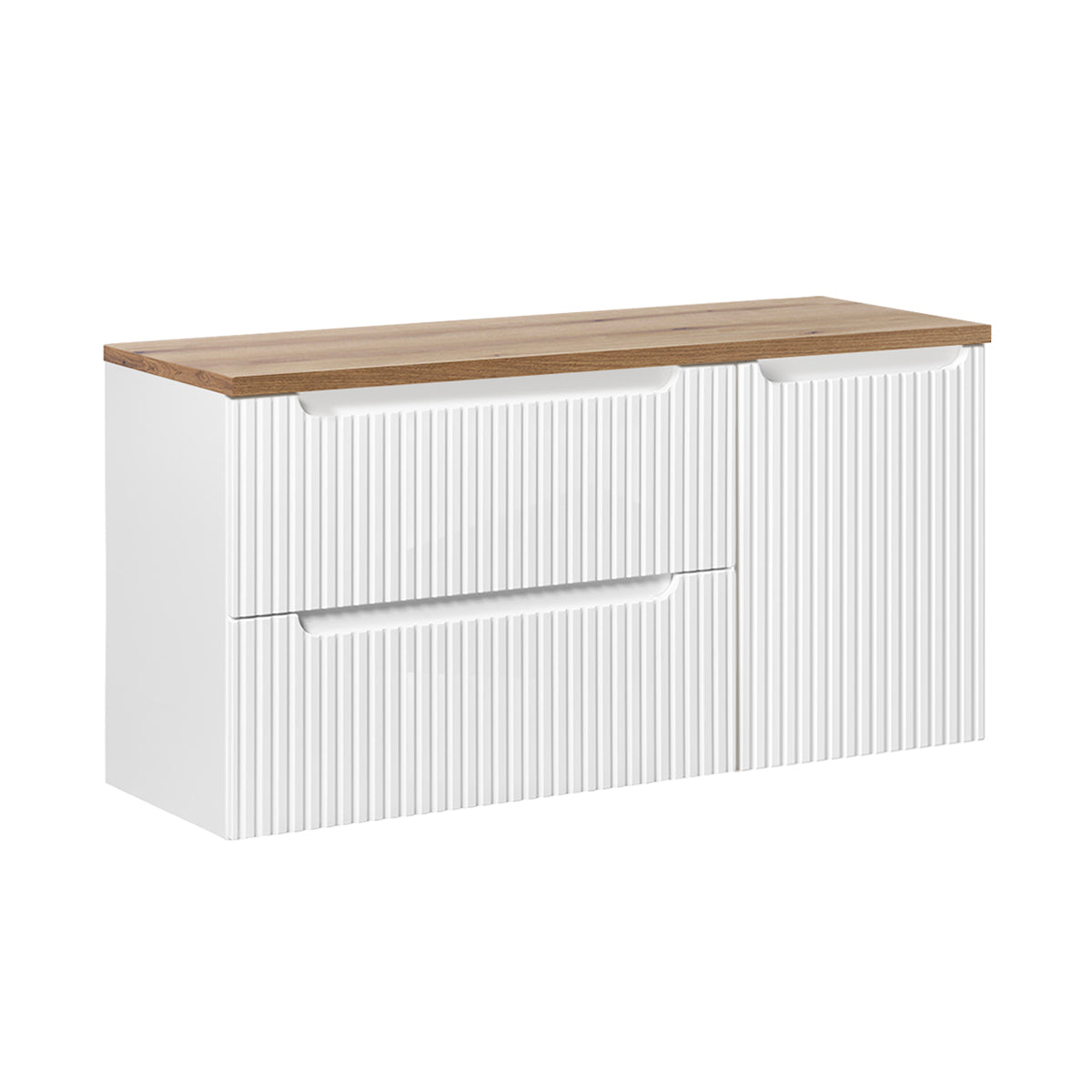 Meuble sous-vasque 120cm panier à linge 2 tiroirs Riva Blanc et Bois