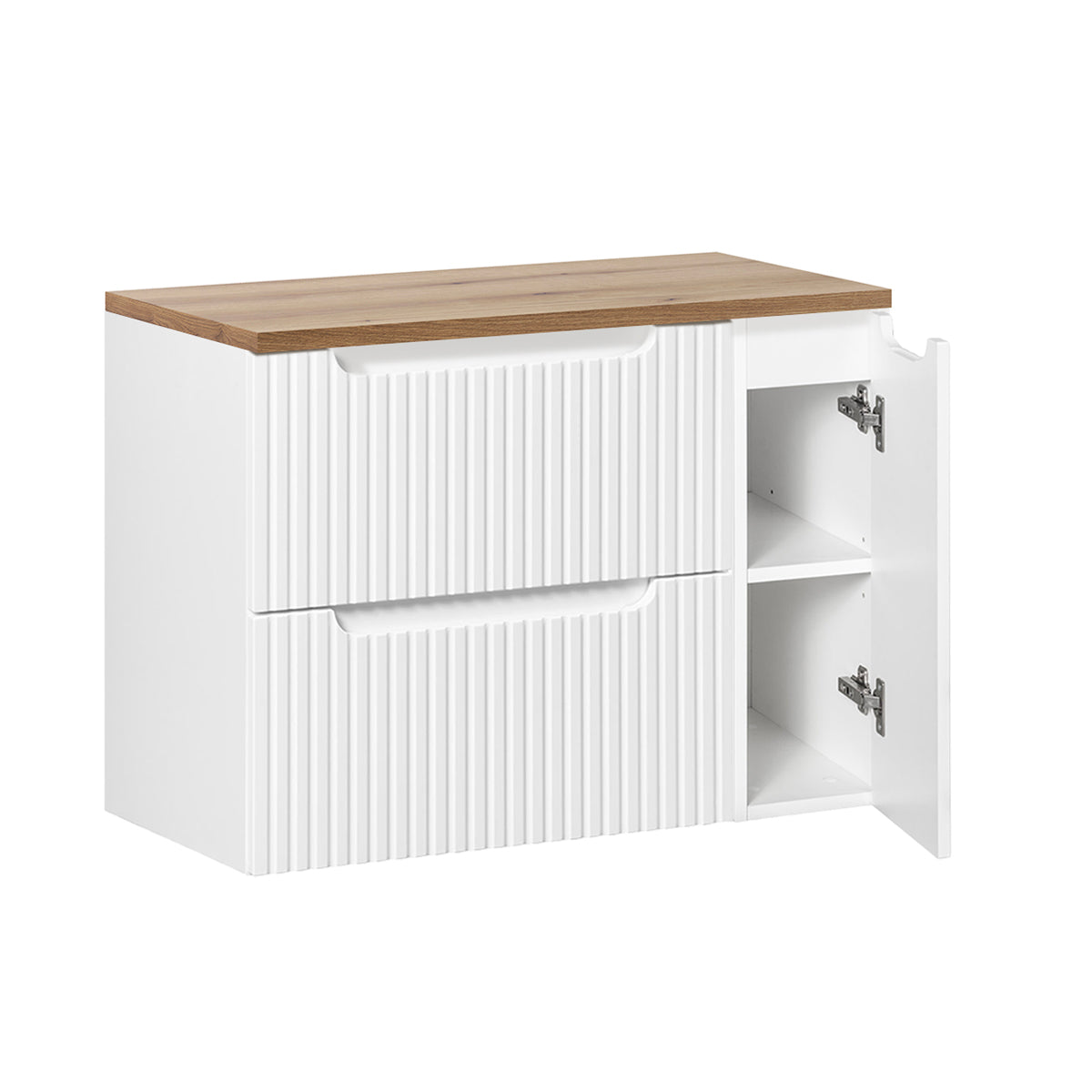 Meuble sous-vasque 80cm 2 tiroirs 1 porte Riva Blanc et Bois - vue 2