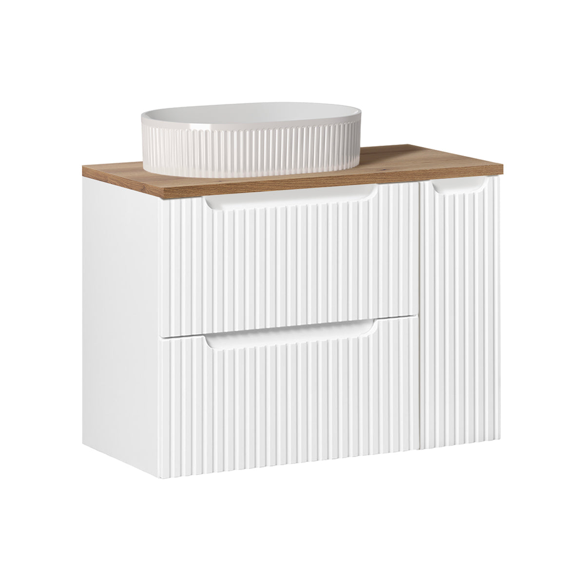 Meuble simple vasque 80cm 2 tiroirs 1 porte Riva Blanc et Bois