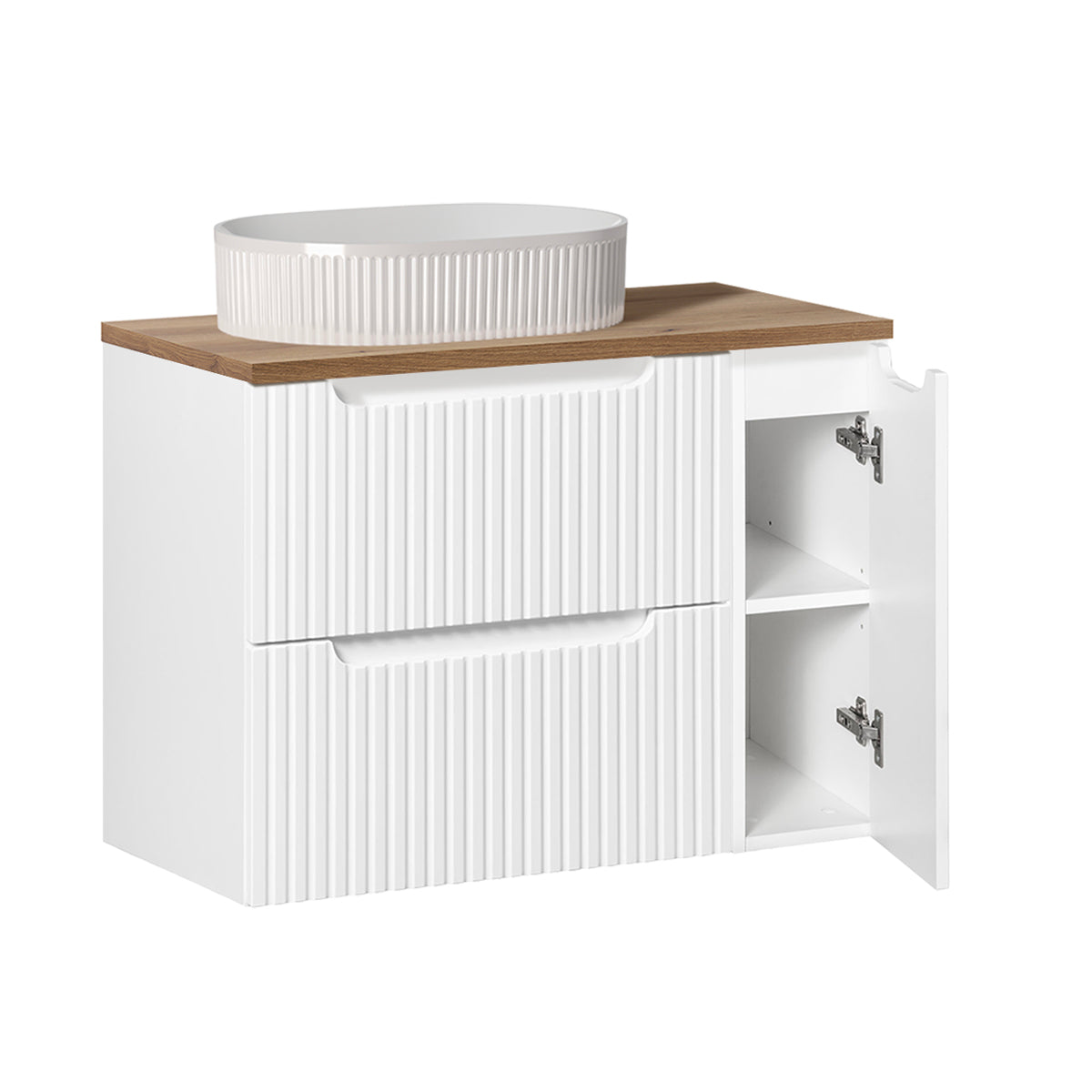 Ensemble meuble simple vasque 80cm 2 tiroirs 1 porte et colonne Riva Blanc et Bois - vue 2