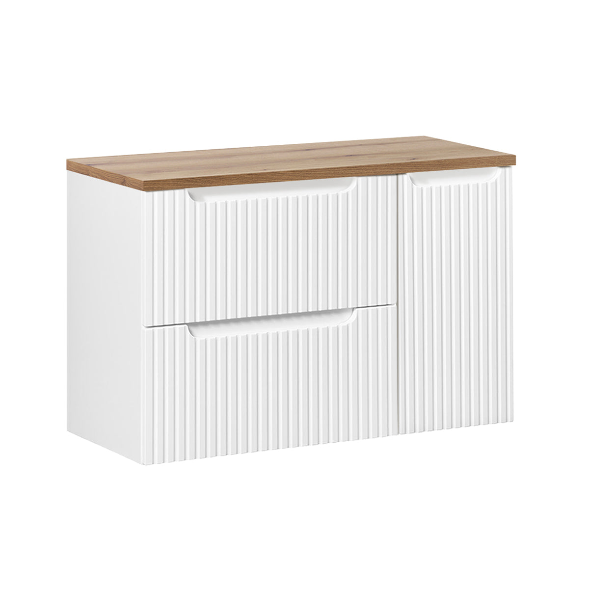 Meuble sous-vasque 90cm 2 tiroirs 1 porte Riva Blanc et Bois