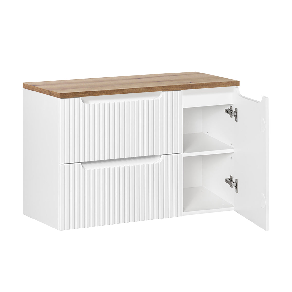 Meuble sous-vasque 90cm 2 tiroirs 1 porte Riva Blanc et Bois - vue 2