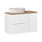 Meuble simple vasque 90cm 2 tiroirs 1 porte Riva Blanc et Bois