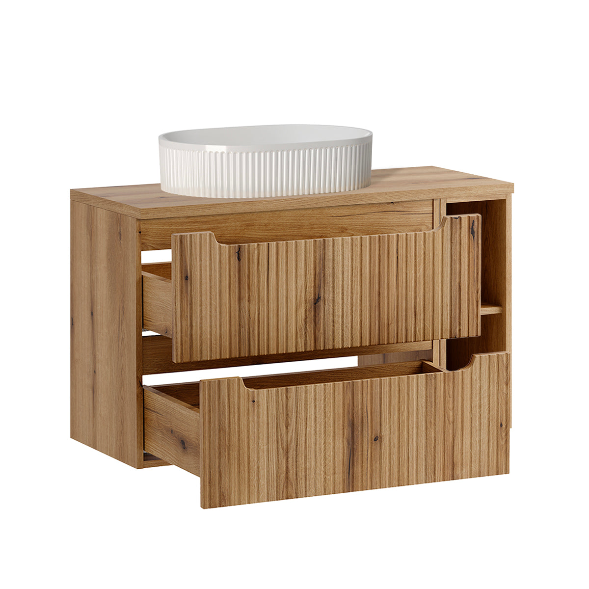 Ensemble meuble simple vasque 100cm 2 tiroirs 2 niches et colonne Riva Bois - vue 2