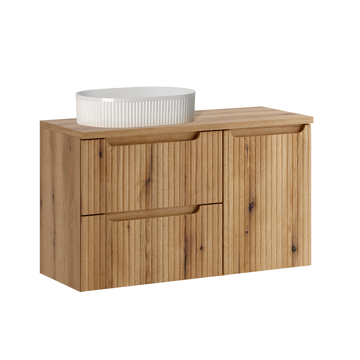 Ensemble meuble simple vasque 100cm panier à linge et colonne Riva Bois - vue 2