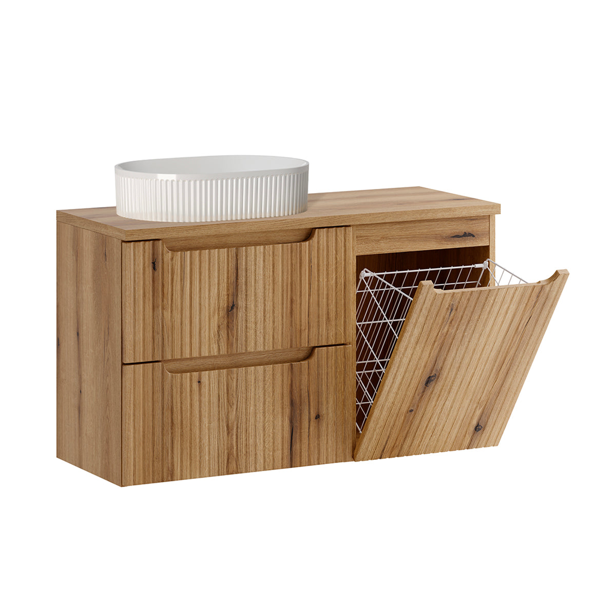 Meuble simple vasque 100cm panier à linge Riva Bois