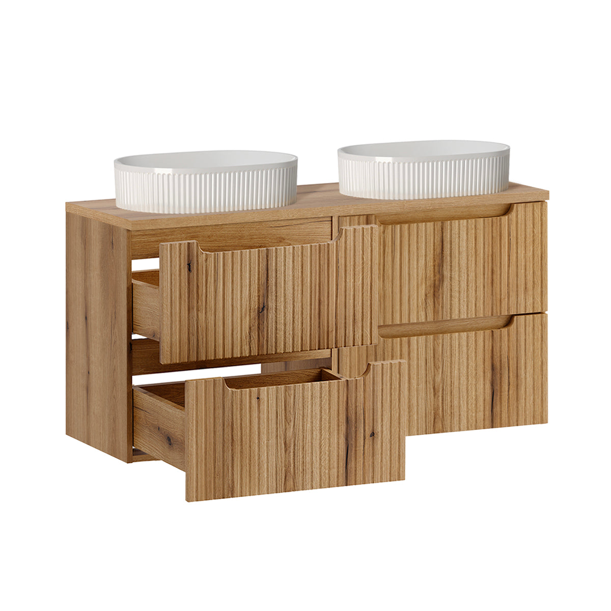 Ensemble meuble double vasque 120cm 4 tiroirs et colonne Riva Bois - vue 2